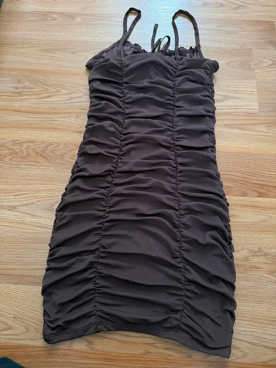 H&M Brown Ruched Mini Slip Dress - Picture 2 of 3